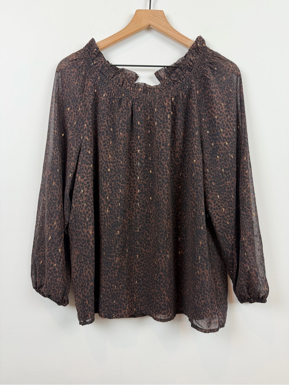 Talbots NWT Black Blouse with Animal print and Gold Embroidered Derailing